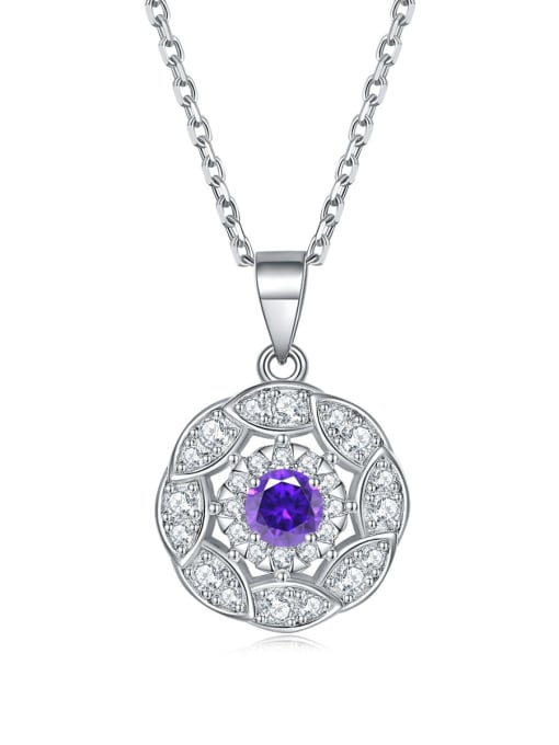 Purple Blue [February] 925 Sterling Silver Birthstone Minimalist FLower Pendant Necklace